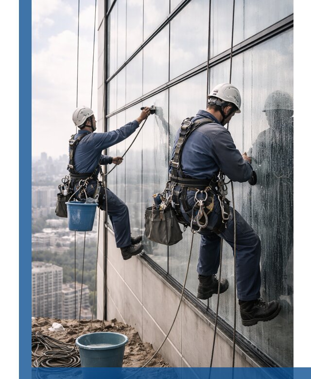 Профессиональная мойка фасадных окон альпинистами в Кушве