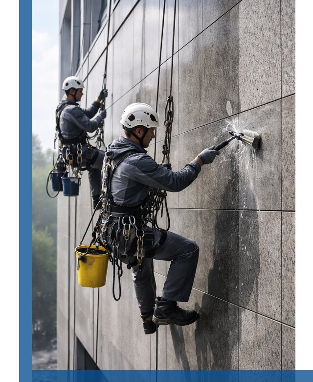 Профессиональная мойка фасада из керамогранита в Кушве