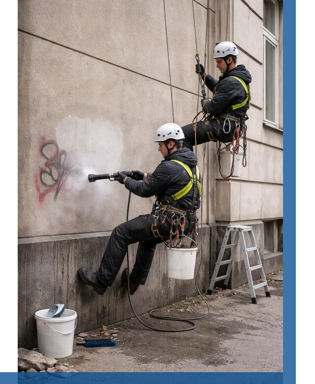 Удаление граффити с фасада в Кушве от 4619 р. | ВЫСОТНИК-Кшв