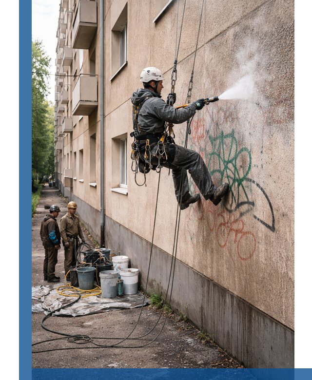 Удаление граффити с фасада в Кушве без следов и повреждений