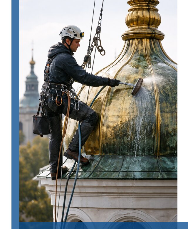 Профессиональная мойка куполов и шпилей высотными альпинистами в Кушве