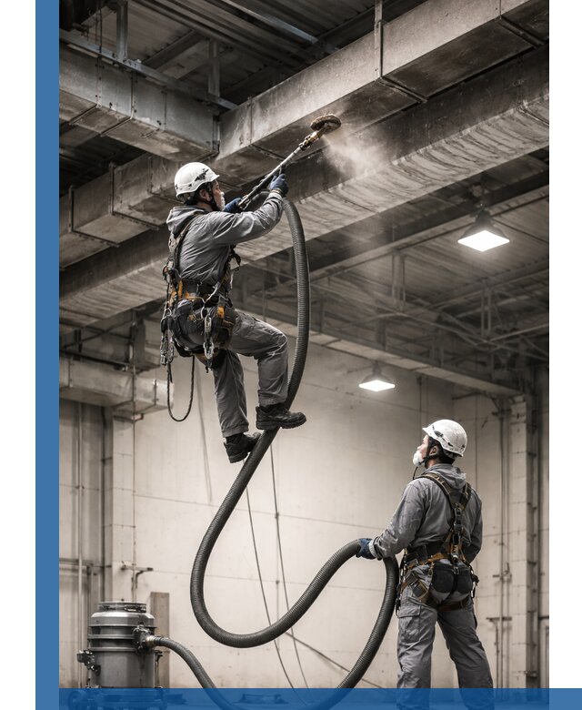 Обеспыливание потолочных конструкций в Кушве промышленным альпинизмом