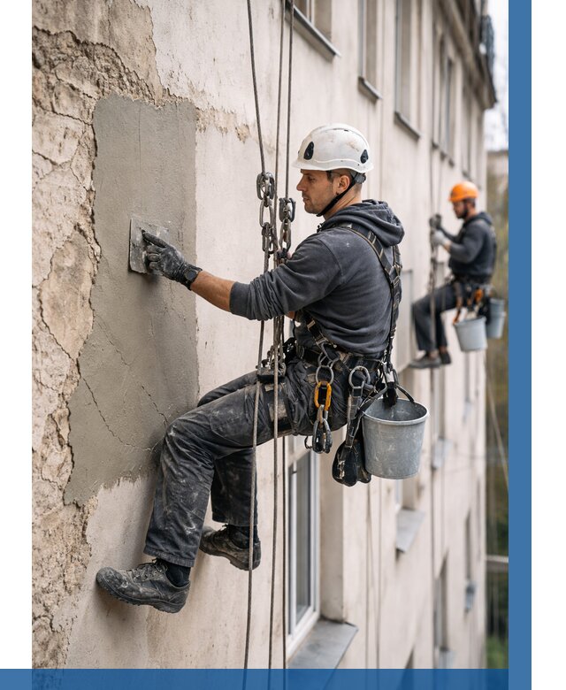 Восстановление штукатурки фасада в Кушве от 1232 р. | ВЫСОТНИК-Кшв