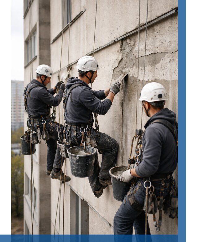 Ремонт бетонных элементов фасада в Кушве от 2566 р. | ВЫСОТНИК-Кшв