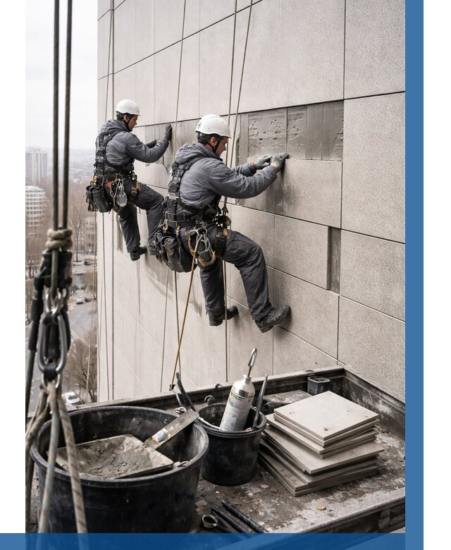 Ремонт фасада из керамогранита в Кушве от 2566 р. | ВЫСОТНИК-Кшв