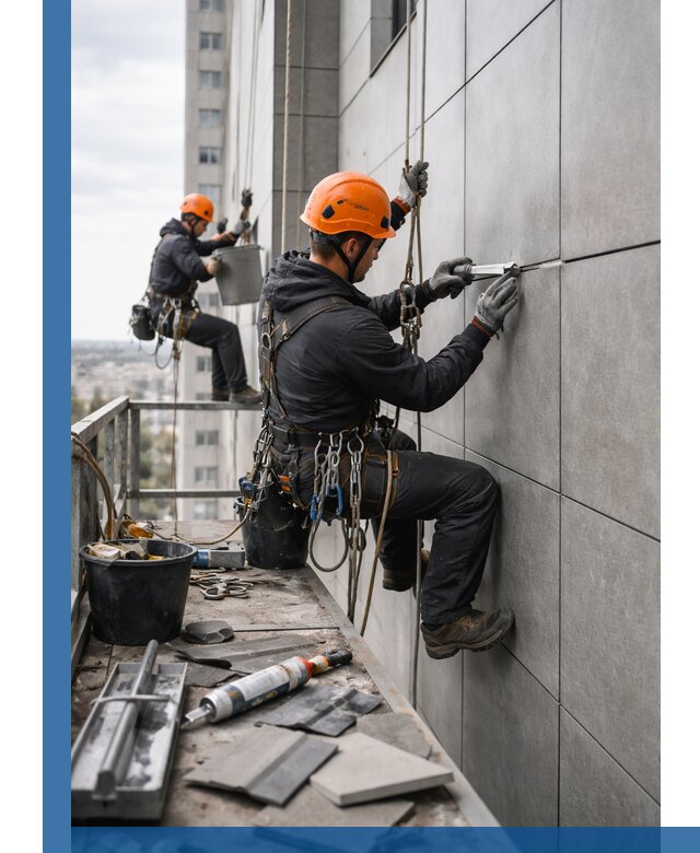 Профессиональный ремонт фасада из керамогранита в Кушве