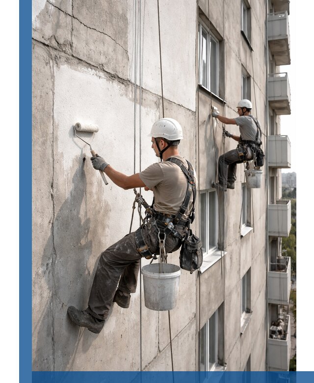 Покраска бетонного фасада в Кушве для жилых и промышленных объектов