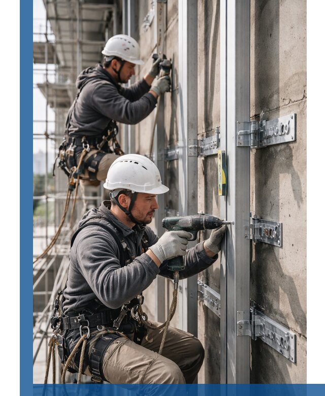 Монтаж и крепление подсистемы вентфасада в Кушве