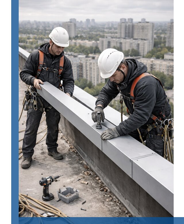 Монтаж парапетных крышек и ограждений кровли в Кушве