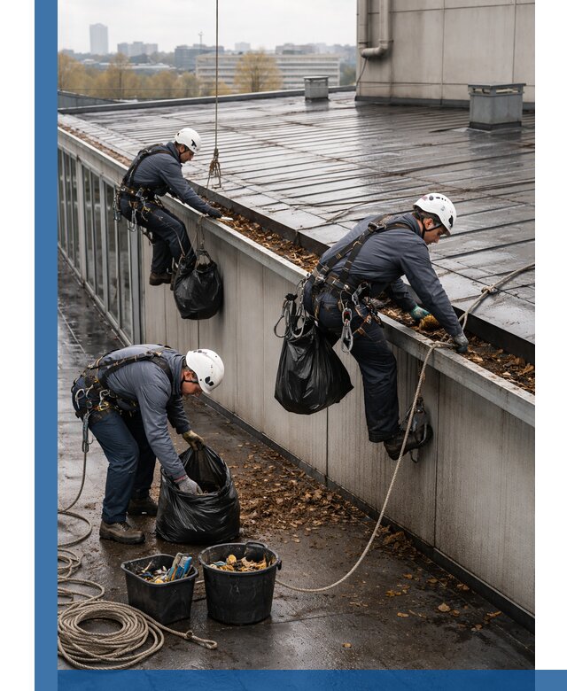 Очистка кровли по периметру в Кушве силами промышленных альпинистов