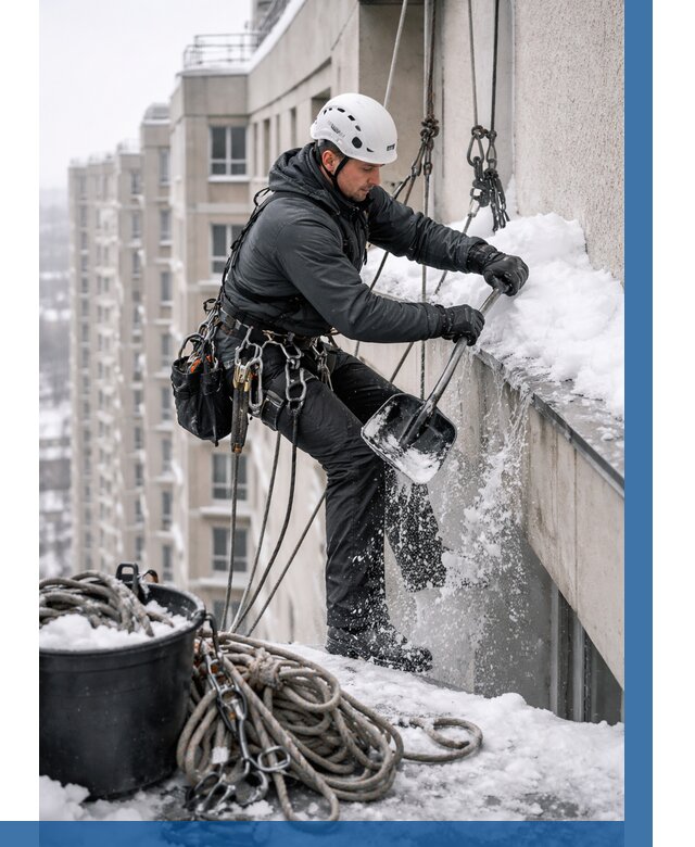 Очистка карнизов от снега в Кушве от 308 р. | ВЫСОТНИК-Кшв