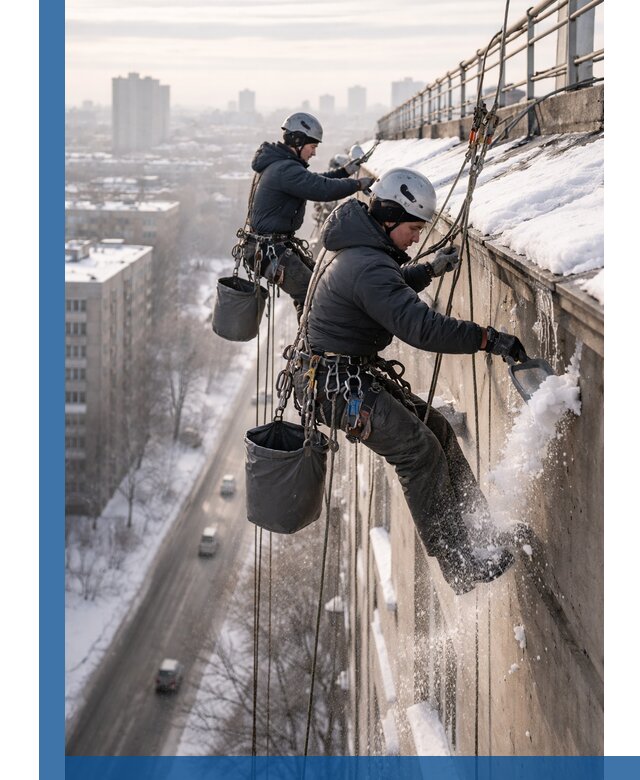 Очистка карнизов от снега в Кушве профессионально и безопасно