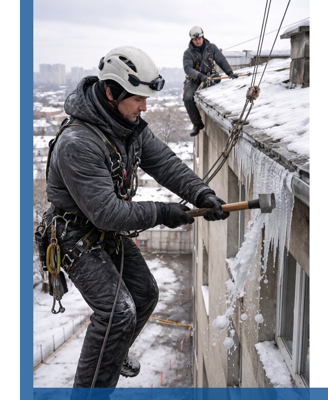 Сбивание и удаление сосулек с крыши в Кушве безопасно