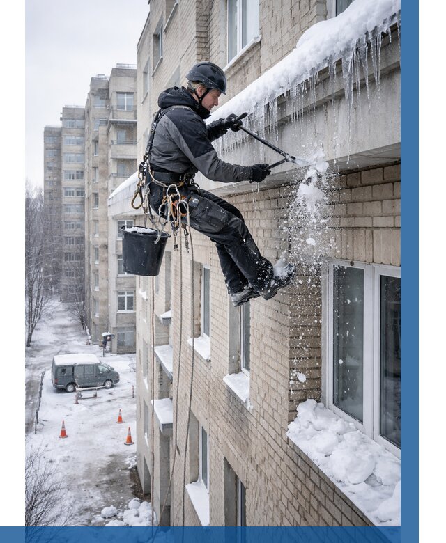 Удаление наледи с карнизов в Кушве от 359 р. | ВЫСОТНИК-Кшв