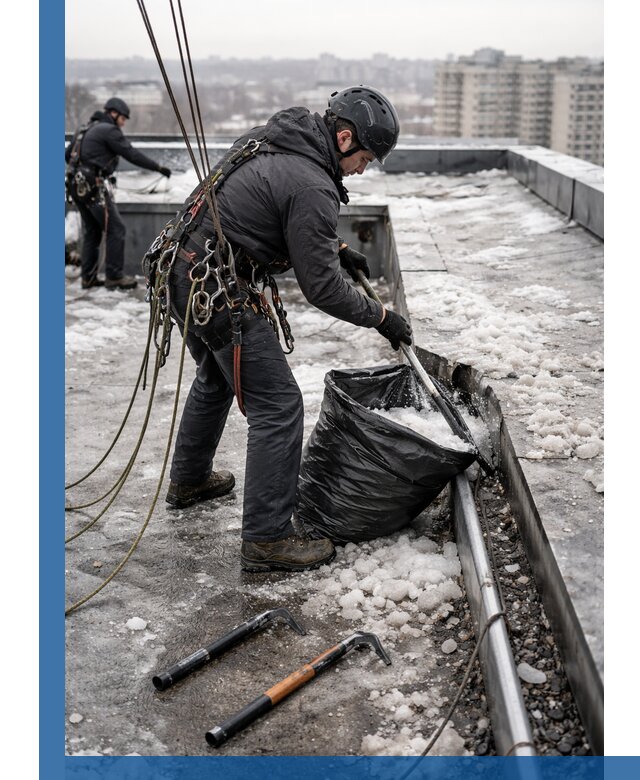 Аварийная очистка кровли в Кушве от промальпинистов