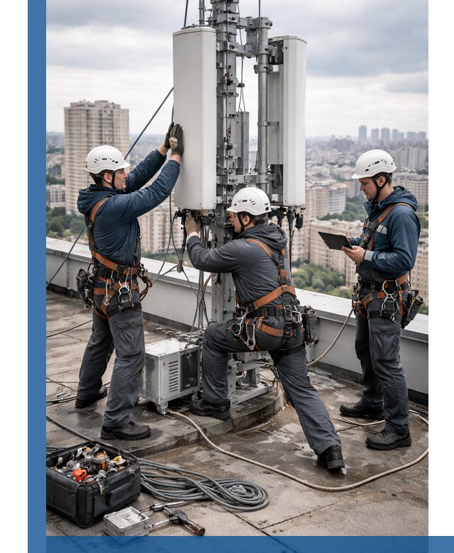 Монтаж антенн связи на крыше в Кушве с вводом в эксплуатацию