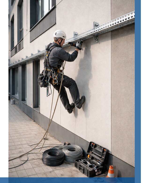 Монтаж кабельных лотков на фасаде в Кушве от 1232 р. | ВЫСОТНИК-Кшв