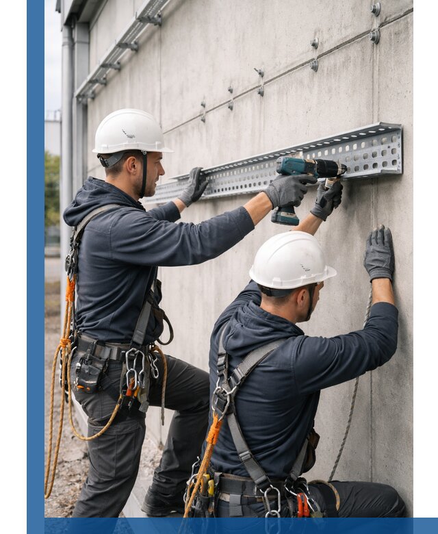 Монтаж кабельных лотков на фасаде зданий в Кушве с гарантией