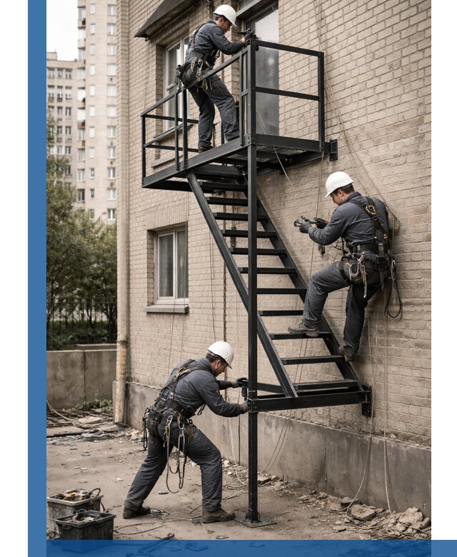 Монтаж пожарной лестницы в Кушве, установка и крепление