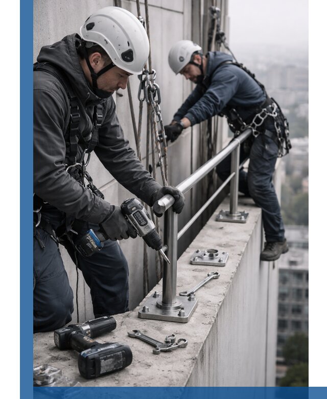 Монтаж перил на высоте в Кушве для жилых и промобъектов