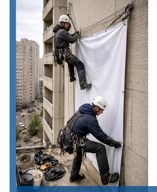Профессиональный монтаж баннеров на фасаде в Кушве