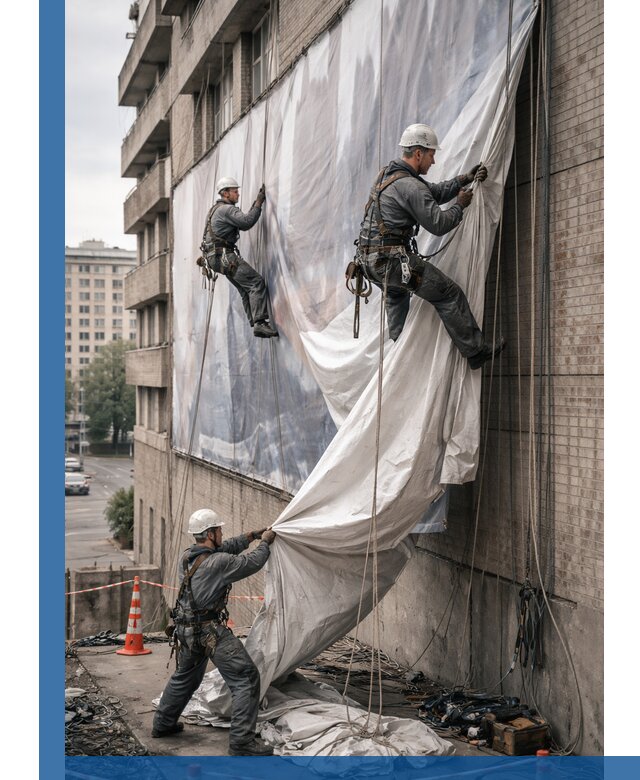 Демонтаж баннеров с фасада в Кушве оперативно и безопасно