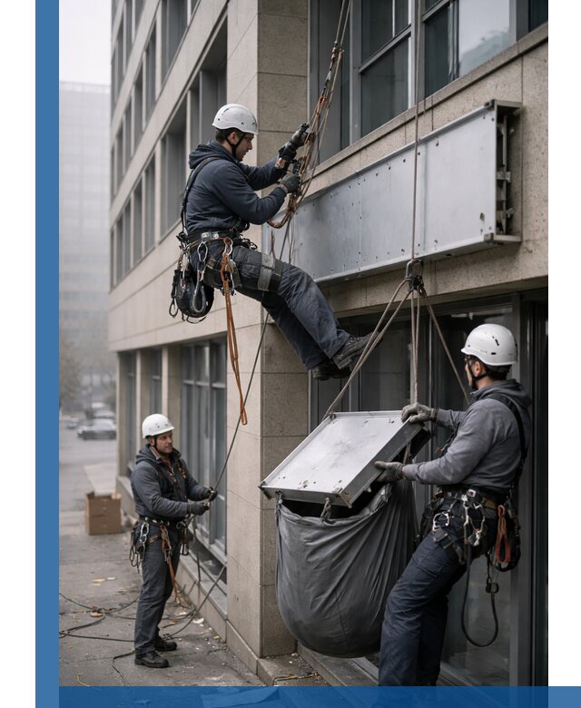 Демонтаж рекламной вывески с высотными работами в Кушве