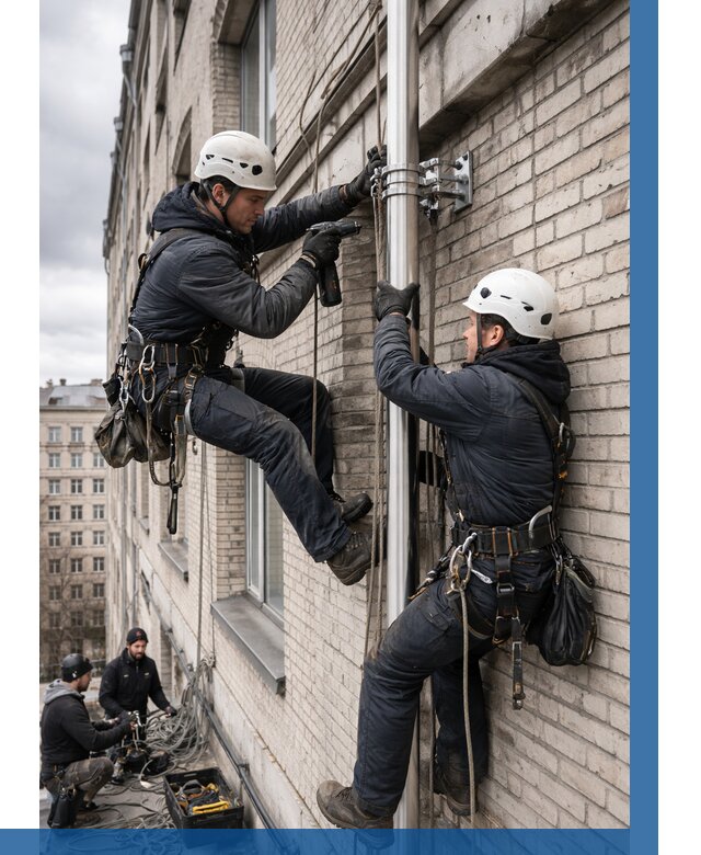 Монтаж флагштока на здании в Кушве от 6672 р. | ВЫСОТНИК-Кшв