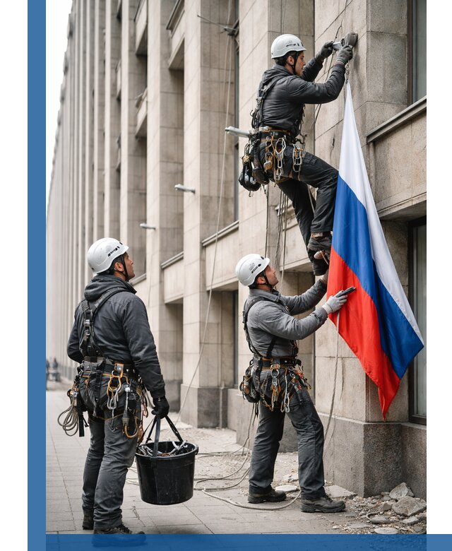 Профессиональная установка флагов на фасаде в Кушве