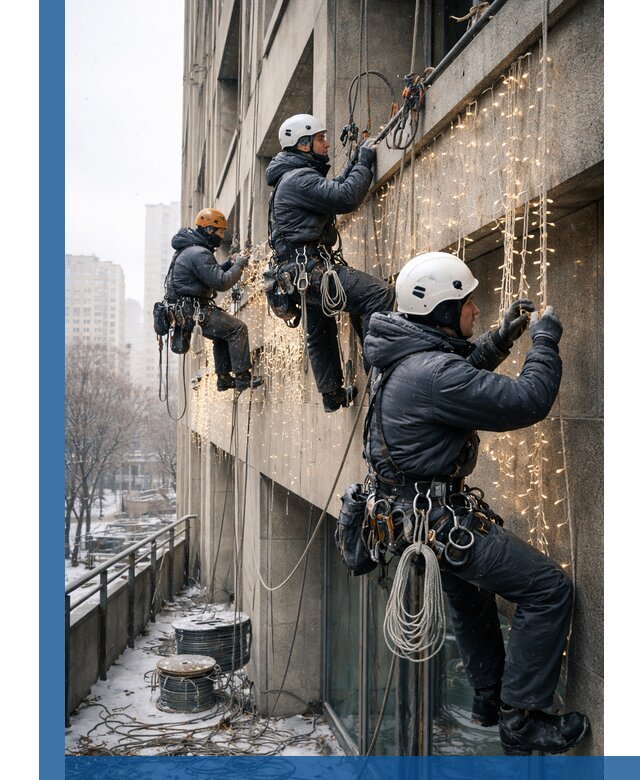 Монтаж новогодней иллюминации и украшение фасадов в Кушве