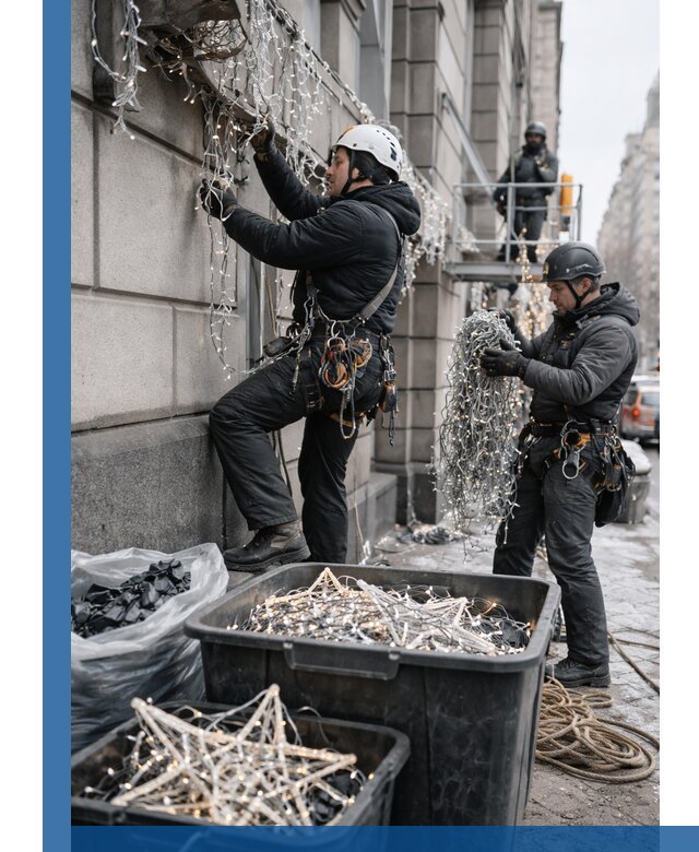 Демонтаж новогоднего оформления и гирлянд в Кушве