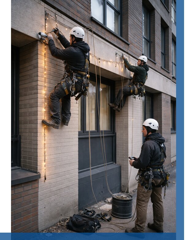 Монтаж гирлянд на фасаде в Кушве от 3593 р. | ВЫСОТНИК-Кшв