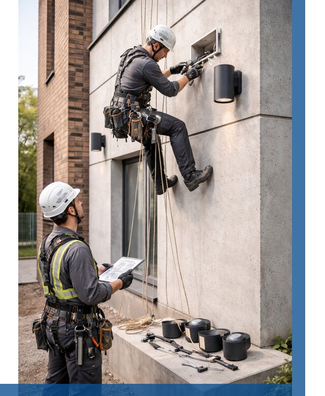 Монтаж фасадного освещения в Кушве от 2566 р. | ВЫСОТНИК-Кшв