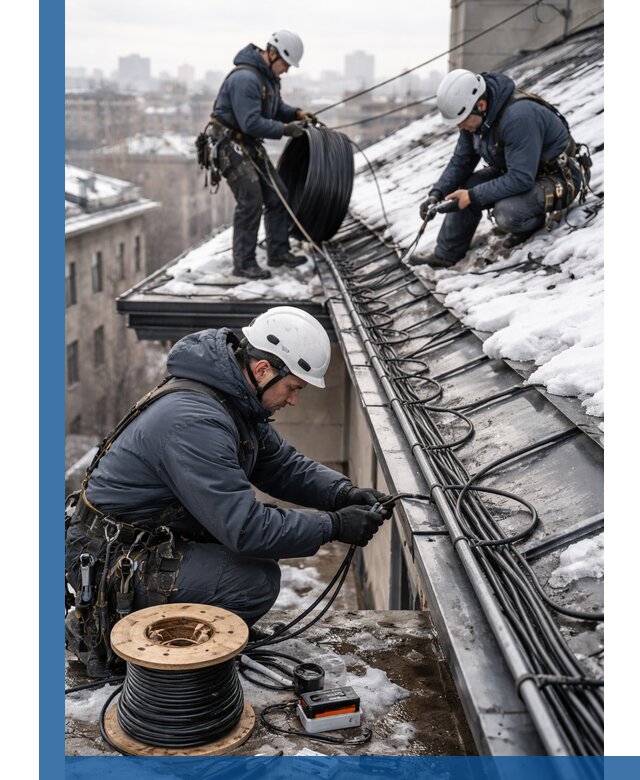 Монтаж греющего кабеля на кровле в Кушве под ключ