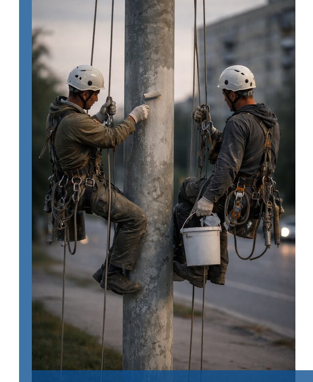 Покраска опор освещения и антикоррозийная защита в Кушве