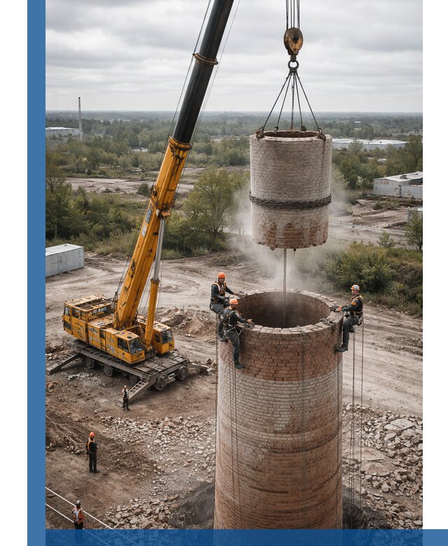 Демонтаж дымовой трубы в Кушве с гарантиями безопасности