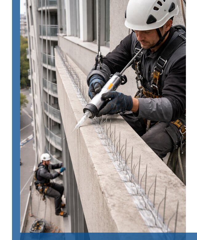 Установка шипов от птиц на фасадах и кровлях в Кушве